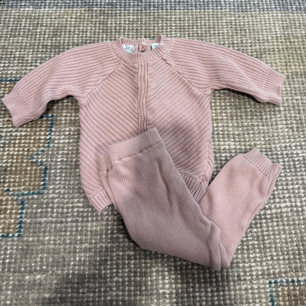 Feltman Bros Pink Knit Baby Sweater and Pants Set